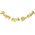 Χρυσό πανό Happy 60th Birthday για διακόσμηση πάρτι με μεταλλική γυαλιστερή υφή - 60α γενέθλια / Χρυσό