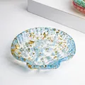 Muschel-Schmuckschale aus transparentem Harz mit blauen Kristallen und Goldfolie - Aquamarin Mit Goldfolie