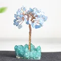 Arbre à argent en cristal bleu clair fait main avec fil de cuivre et base minérale - Branches et Fleurs / Aigue-marine