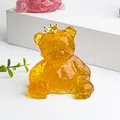 Yellow geometric crystal crown bear ornament with transparent resin finish - Citrine