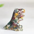 Resin Tyrannosaurus sculpture with colorful natural crystal stone inlay for home decor - Ocean Jasper