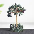 Arbre de cristal fait main avec pierres vert et rouge sur socle en amas de quartz - Branches et Fleurs / Ruby Zoisite