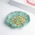 Shell shaped resin tray with turquoise crushed stones and gold foil flakes - Amazonite