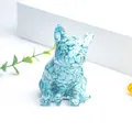 Statuina bulldog francese realizzata con scaglie di turchese blu e resina lucida - Stile Turchese (Con Foglia d'Oro)