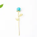 Resin rose ornament with sky blue crystal stones and golden stem for Valentine gift - Aquamarine