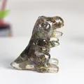 Translucent dark grey resin T-Rex figurine with blue-green iridescent crystal shine - Black Labradorite
