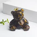Crown bear figurine featuring natural Tiger Eye crystal stones in transparent resin - Tiger's Eye