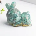 Blue-green natural crystal rabbit resin figurine decor with amazonite gravel inlay - Amazonite