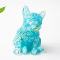 Statuetta di bulldog francese in pietre di cristallo blu e foglia d'oro decorativa - Stile Acquamarina (Con Foglia d'Oro)