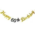 Χρυσή και μαύρη γιρλάντα Happy 60th Birthday με γκλίτερ σε λευκό φόντο - 60α γενέθλια / Χρυσό με Μαύρο Κείμενο