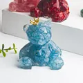 Blue natural crystal resin bear figurine with a gold crown and gold foil accents - Aquamarine + Gold Foil