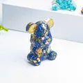 Lapis lazuli crystal bear resin figure with gold foil and steampunk gears - Lapis Lazuli