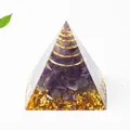 Orgon-Pyramide aus Amethyst-Kristall, Kupferspule und Goldfolie in klarem Harz - Amethyst / 3cm