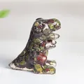 Resin Tyrannosaurus sculpture with embedded natural green and red crystals - Dragon Blood Stone