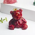 Dark red crystal crushed stone resin bear figurine with a gold crown decor - Red Jasper with Gold Foil