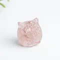 Statuetta a gufo fatta a mano in cristalli rosa naturali con scaglie dorate - Quarzo rosa