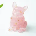 Statuetta Bulldog Francese in resina rosa con foglie d'oro per decorazione scrivania - Stile Quarzo Rosa (Con Foglia d'Oro)