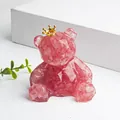 Pink resin crystal bear ornament with gold crown and translucent stone texture - Rose Quartz + Gold Foil