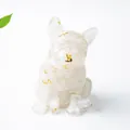Statuetta bulldog francese in resina bianco latte con scaglie di foglia d'oro e cristalli - Stile Quarzo Bianco (Con Foglia d'Oro)