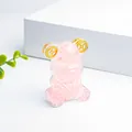 Pink crystal resin bear figurine with gold gear accents for creative desk decoration - Rose Quartz