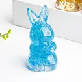 Blue rabbit resin ornament with crushed crystals and sparkles for desktop decor - Aquamarine and Sequins
