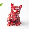 Statuina bulldog in resina con pietre di cristallo rosso e dettagli in oro - Stile Conchiglia Rossa (Con Foglia d'Oro)