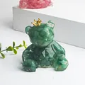 Handmade green crystal resin bear with gold leaf and crown in geometric style - Aventurine + Gold Foil