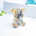 Creative bear resin ornament with blue crystals and steampunk gears in clear finish - Moonstone
