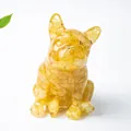 Statua di bulldog in resina con cristalli gialli per decoro casa o ufficio - Stile Giallo Agata (Con Foglia d'Oro)