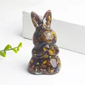 Tiger Eye crystal rabbit figurine with gold foil accents for desktop decoration - Tiger Eye and Gold Foil