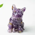 Statuetta bulldog francese in resina con cristalli viola e scaglie dorate lucide - Stile Lilla (Con Foglia d'Oro)