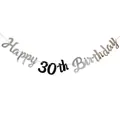 Ασημένιο πανό Happy 30th Birthday με μαύρους αριθμούς για διακόσμηση πάρτι - 30α γενέθλια / Ασημί