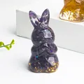 Handcrafted purple crystal rabbit figurine with gold foil accents in clear resin - Amethyst and Gold Foil