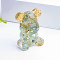 Resin bear figurine with green natural crystal stones and punk gear accents - Aventurine Jade