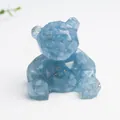 Blaue Naturkristallstein und Goldfolie Harz Bär Figur für Auto und Wohnzimmer - Aquamarin