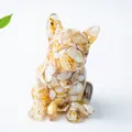 Statua di bulldog francese in resina con ghiaia di cristallo ambrato e scaglie d'oro - Stile Conchiglia Bianca (Con Foglia d'Oro)