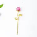 Pink crystal gravel rose resin bookmark with golden long stem and textured leaves - Deep Pink