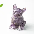 Statuina di bulldog in scaglie di ametista viola e resina con dettagli in foglia d'oro - Stile Viola da Sogno (Con Foglia d'Oro)