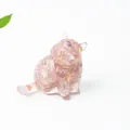 Statuina gatto in cristallo rosa con scaglie d'oro e occhi viola decorazione - Quarzo Fragola