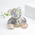 Bärenfigur aus Harz mit natürlichen Kristallen und Goldblatt Dekoration - Katzenauge