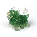 Green crystal dragon turtle statue with gold foil for longevity and wealth decor - Emerald Glaze