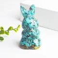 Bunny resin figurine filled with turquoise gravel and gold foil on a white background - Turquoise and Gold Foil