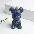 Blue natural crystal stone resin bear figurine with gold crown for home decor - Lapis Lazuli Style