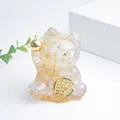 Statuetta Maneki Neko in resina con cristalli di ametista e dettagli in foglia d'oro - Opale