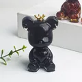 Polished black crystal bear figurine with gold crown and heart detail home decor - Obsidian Style
