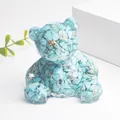 Figurine d'ours en résine avec cristaux bleus naturels pour décoration maison et voiture - Turquoise