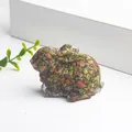 Rabbit figurine made of clear resin with natural green moss and dried flowers inside - Flower Green Stone (Red Green Mix)