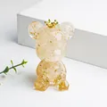 Crown bear ornament with yellow natural crystals and gold foil in clear resin - White Crystal Style