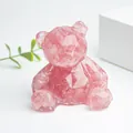 Figurine d'ours en cristal rose avec design géométrique à facettes pour décoration - Quartz rose