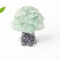 Natural green fluorite crystal tree ornament with a black mineral base on white background - Aventurine Jade